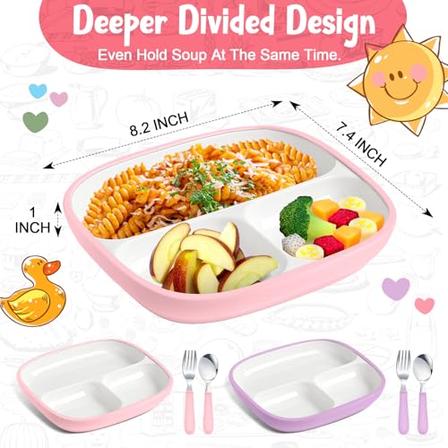 Teenyyou 2 Pcs Porcelain Plates with Silicone Sleeves for Toddlers