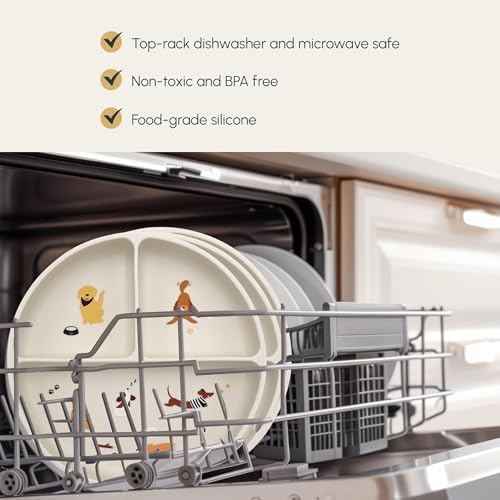 Silicone Plates with Suction - Baby Toddler Feeding Dish Beige - Dogs and Cats