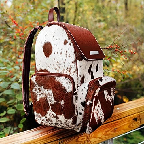 UGFashions Cowhide Diaper Bag Backpack Brown White