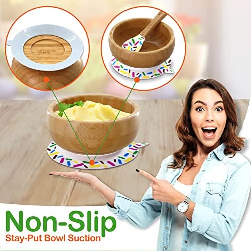 NutriChef Bamboo Feeding Bowl with Spoon and Suction Base