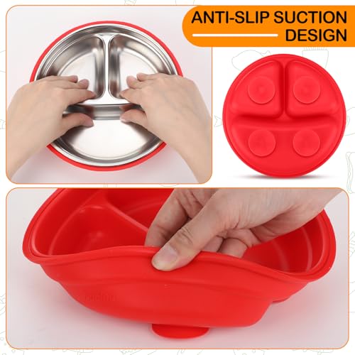 Nuogo 2 Pcs Stainless Steel Baby Suction Plates with Silicone Shell
