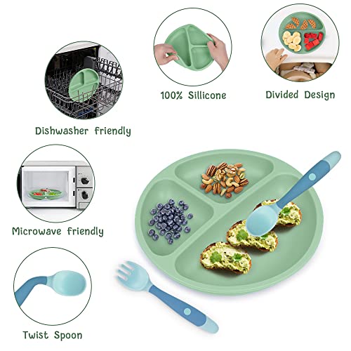 Vicloon 3 Pcs Suction Baby Plates with Spoons