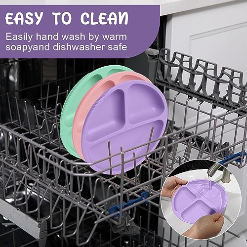 Vicloon Toddler Plates 3 Pcs Suction with Lids