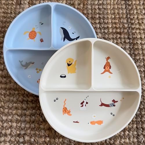 Silicone Plates with Suction - Baby Toddler Feeding Dish Beige - Dogs and Cats