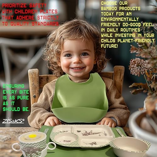 ZISaKS Toddler Plates and Bowls Set - Eco-Friendly Bamboo Kids Dinnerware