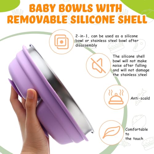 Nuogo 2 Pcs Stainless Steel Baby Plates with Suction and Silicone Shell 1