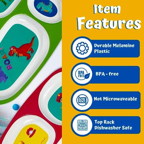 4Es Novelty Set of 4 Melamine Dinner Plates for Kids