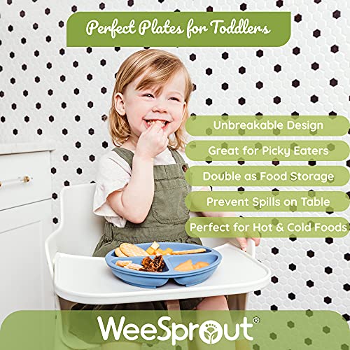 WeeSprout 3-Pack Silicone Plates with Lids for Babies Toddlers