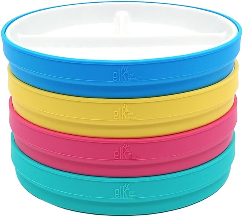 Elk and Friends Kids 78 Inch Porcelain Plates with Silicone Sleeves
