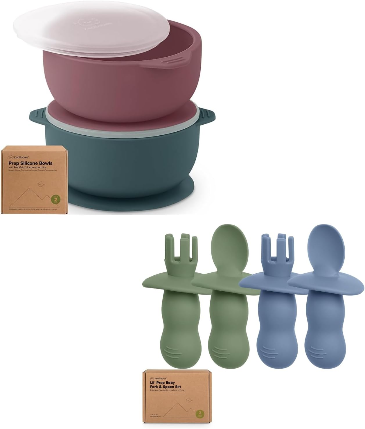 KeaBabies 2-Pack Suction Baby Bowls with Lids and Utensils Set