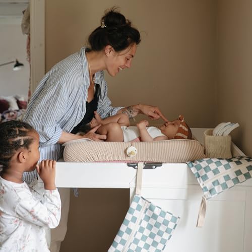 Mushie Extra Soft Muslin Changing Pad Cover Natural Check 1