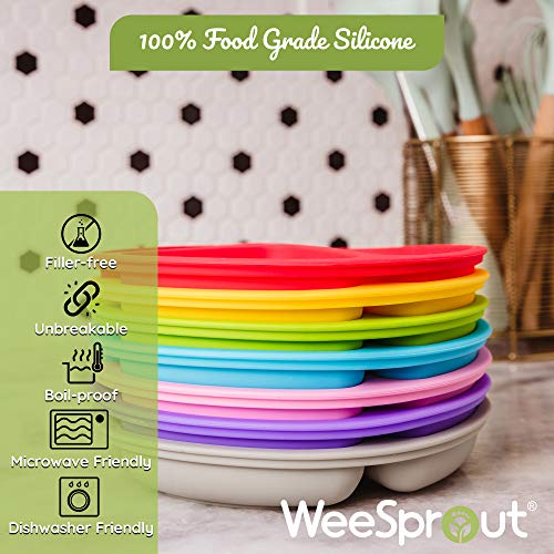 WeeSprout 3-Pack Silicone Plates with Lids for Babies Toddlers