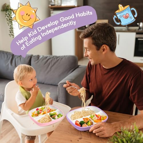 Domensi 3-Piece Suction Porcelain Plates for Kids