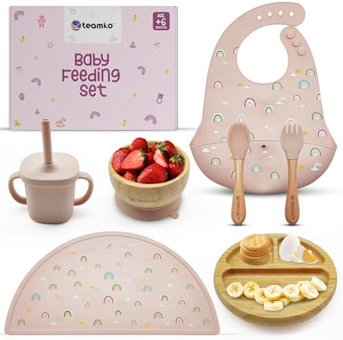 Teamko Silicone Baby Feeding Set with Bamboo Plate and Bowl 1