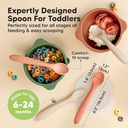 KeaBabies 3-Pack Silicone Baby Spoons for Self-Feeding