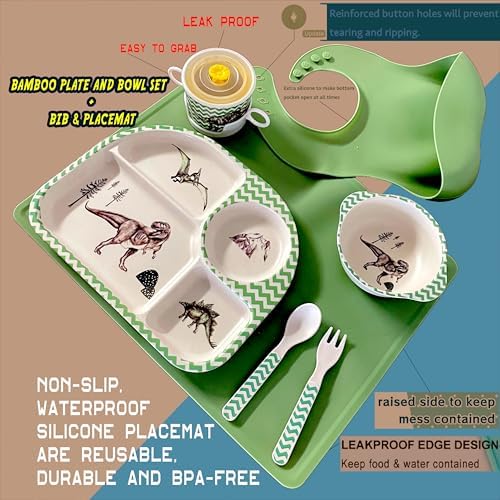 ZISaKS Toddler Plates and Bowls Set - Eco-Friendly Bamboo Kids Dinnerware