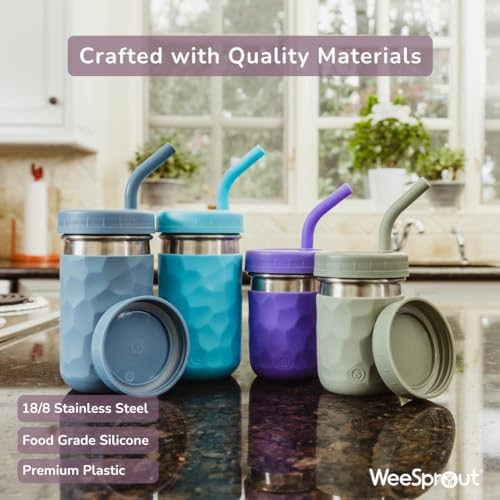 WeeSprout 2-in-1 Stainless Steel Kids Cups Set of 4