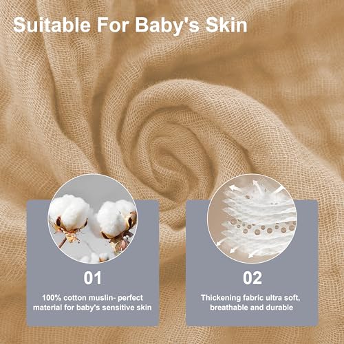 SWEET DOLPHIN 12 Pack Soft Baby Muslin Washcloths - 10x10 Brown