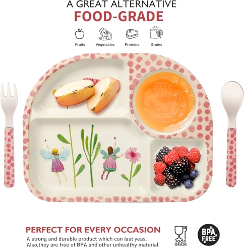 shopwithgreen 7Pcs Bamboo Kids Dinnerware Set