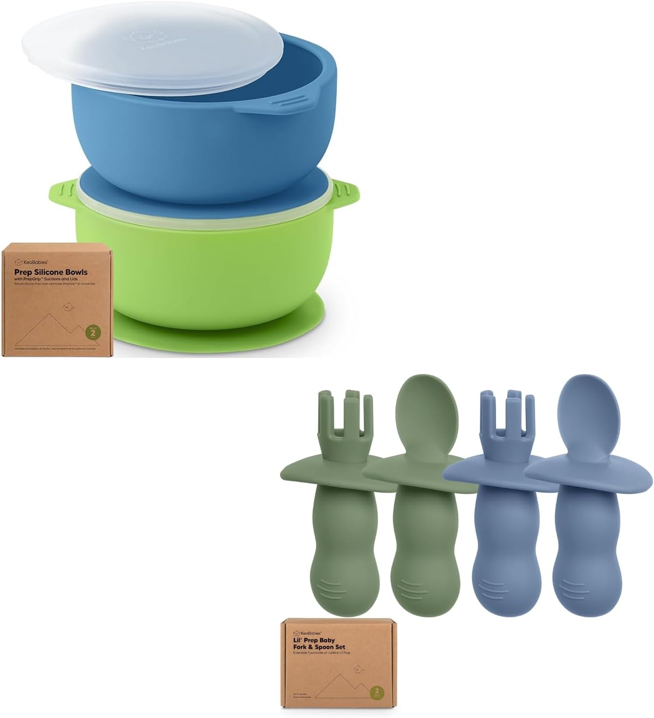 KeaBabies 2-Pack Suction Bowls with Lids and Utensils Set 1