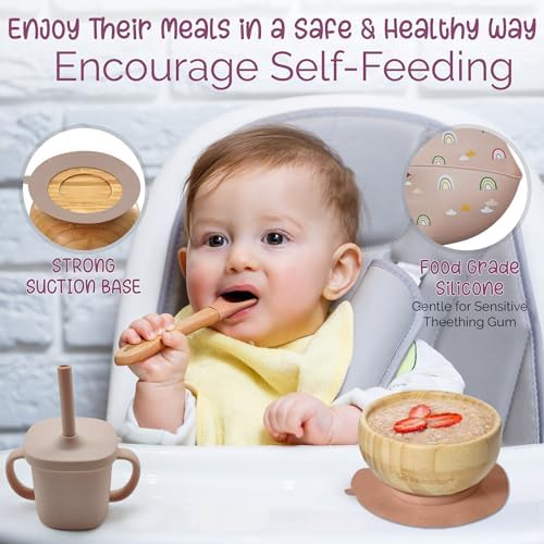 Teamko Silicone Baby Feeding Set with Bamboo Plate and Bowl 1