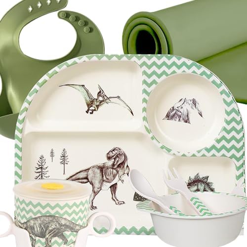 ZISaKS Toddler Plates and Bowls Set - Eco-Friendly Bamboo Kids Dinnerware