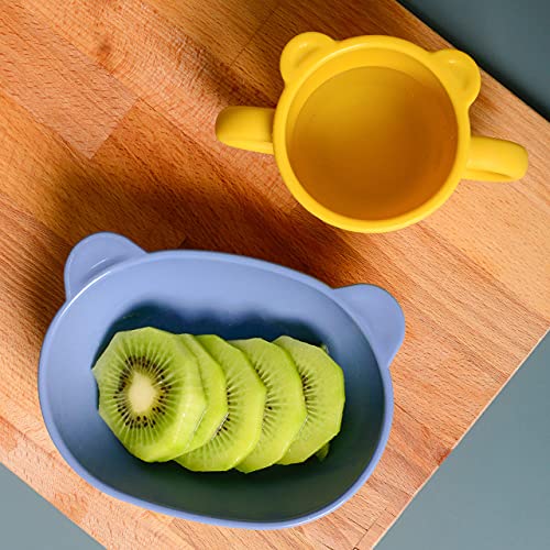 Blue Ginkgo Silicone Kids Bowls - Cute Bear Bowls for Baby and Toddlers