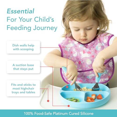 Bumkins Silicone Grip Dish - Self-Feeding Plate BPA Free Blue-GD 1 Count