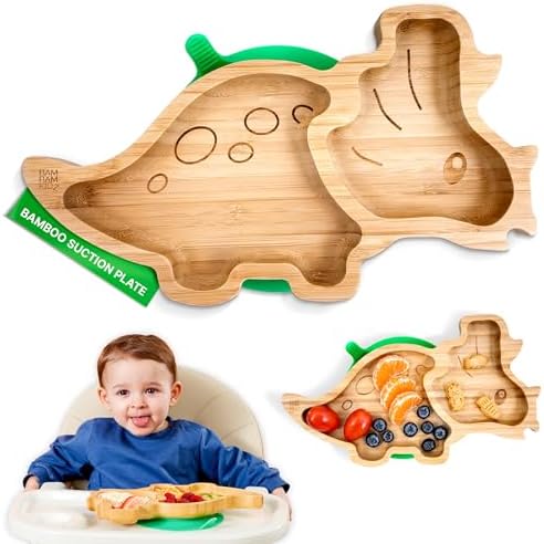 Bamboo Divided Suction Plates for Baby - Dinosaur 1