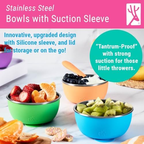 Elk and Friends 4 Pack Suction Stainless Steel Bowls for Babies Toddlers
