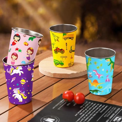 LOZACHE 4-Pack Stainless Steel Kids Cups with Fun Prints