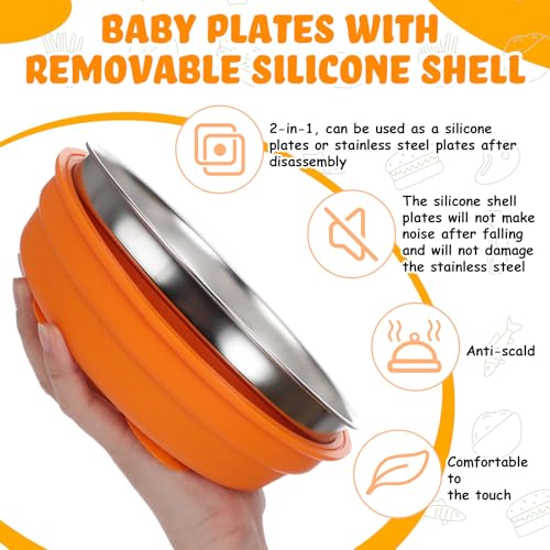 Nuogo 2 Pcs Stainless Steel Baby Suction Plates with Silicone Shell
