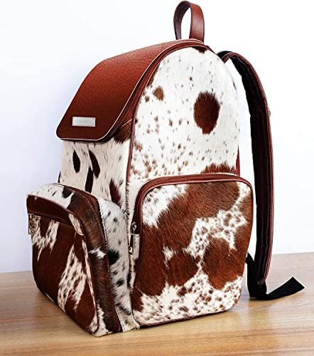 UGFashions Cowhide Diaper Bag Backpack Brown White