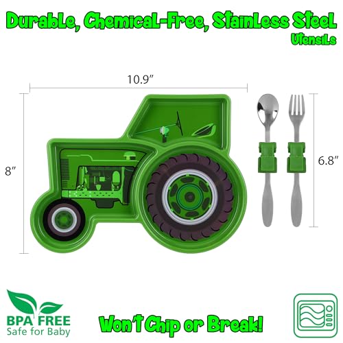 KidsFunwares Green Tractor Dinnerware Set for Toddlers