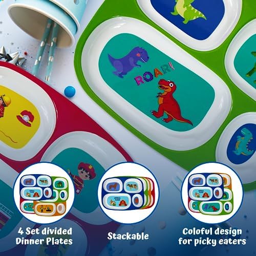 4Es Novelty Set of 4 Melamine Dinner Plates for Kids