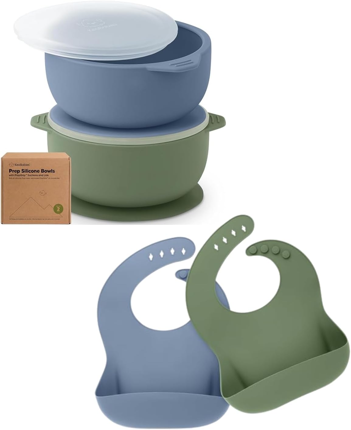 KeaBabies 2-Pack Suction Bowls Bibs - BPA-Free Leakproof Food-Grade