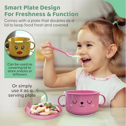SnugglyBites Suction Bowls for Babies Toddlers Pink White