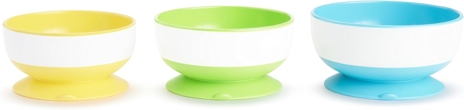 Munchkin Stay Put Suction Bowls 3 Pack Blue Green Yellow