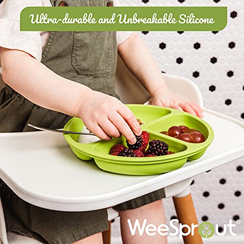 WeeSprout 3-Pack Silicone Plates with Lids for Babies Toddlers