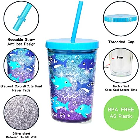 Home Tune 14oz Kids Tumbler 2 Pack - Flamingo Kitty Mermaid