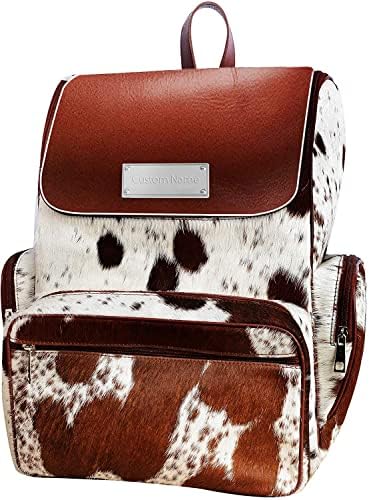 UGFashions Cowhide Diaper Bag Backpack Brown White