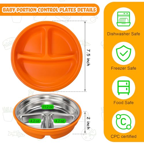 Nuogo 2 Pcs Stainless Steel Baby Suction Plates with Silicone Shell