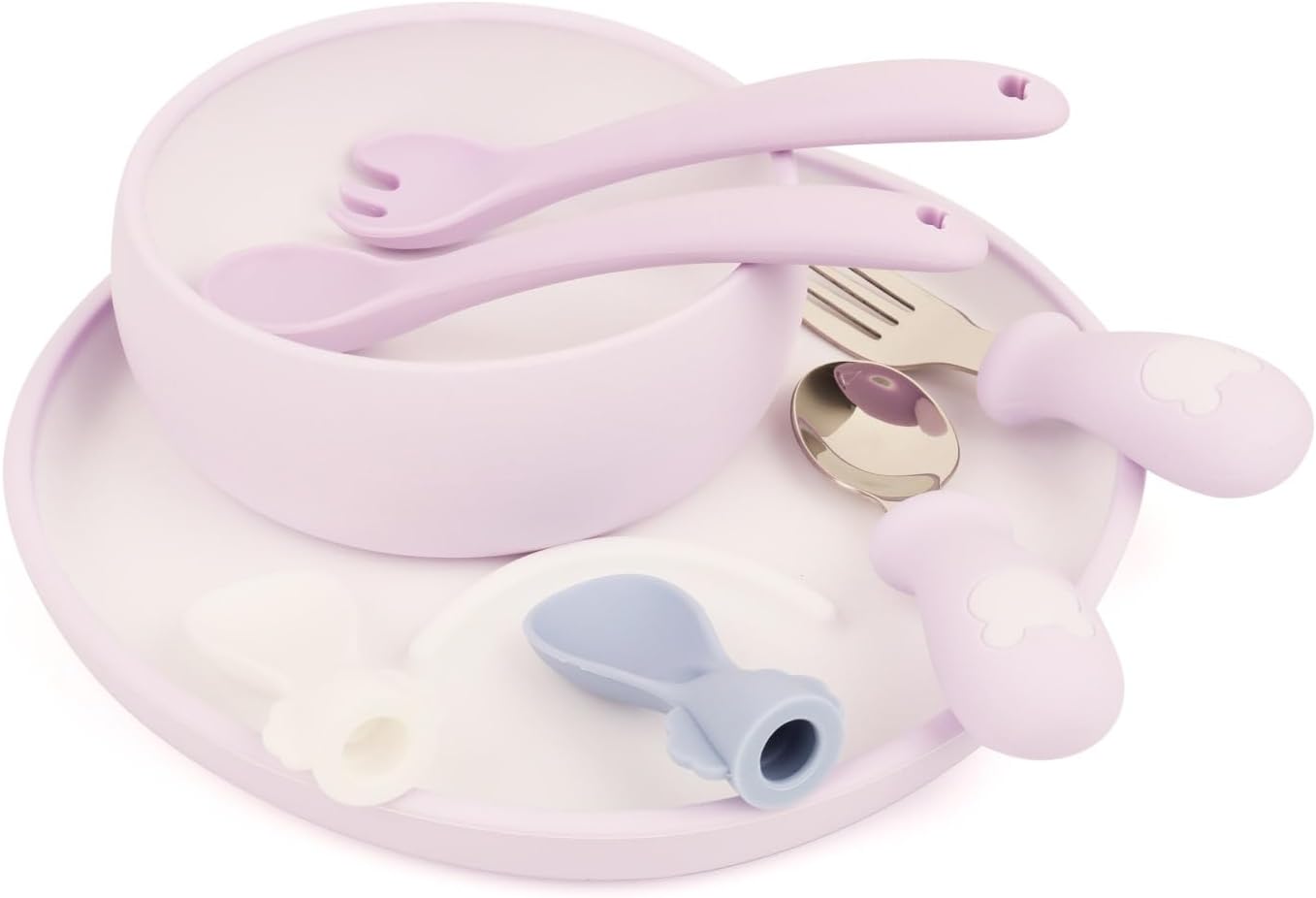 8PCS Silicone Baby Plates Utensils Set for Toddlers 1-3