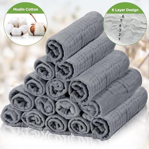Breling 20 Pcs Muslin Washcloth Set Gray
