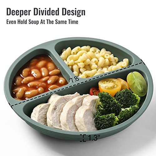 VITEVER 3 Pack Suction Plates with Lids and Utensils for Babies