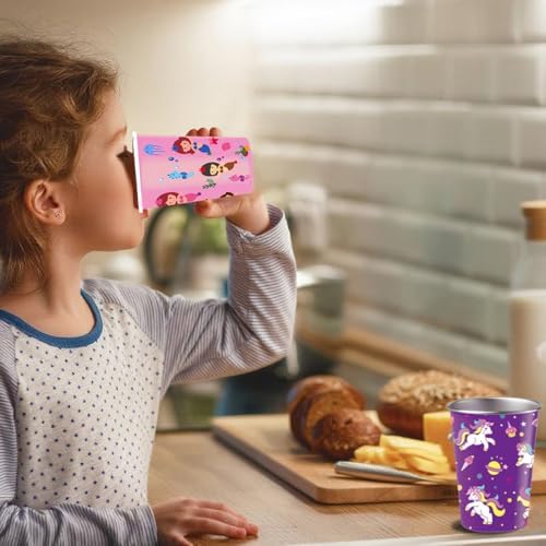 LOZACHE 4-Pack Stainless Steel Kids Cups with Fun Prints