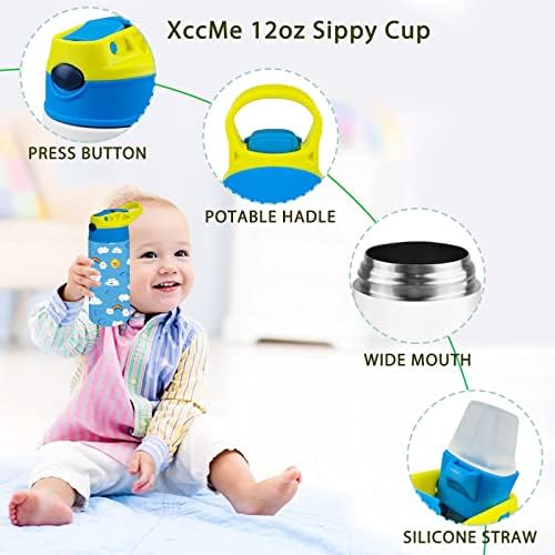 XccMe Kids Sublimation Tumbler 12oz Sippy Cup with Handle
