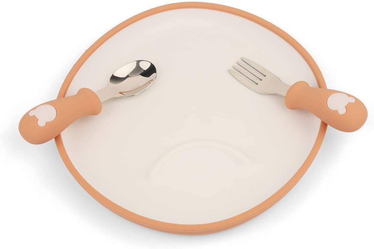 8PCS Silicone Baby Plates Utensils Set for Toddlers 1-3