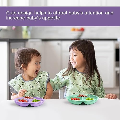 Vicloon Toddler Plates 3 Pcs Suction with Lids
