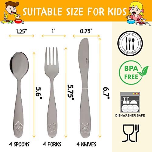 SUNZIO 12-Piece Kids Silverware Set with Travel Case